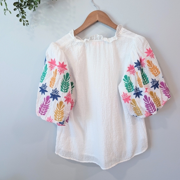 Thml White Embroidered Top with Colorful Sleeves - Picture 5 of 9